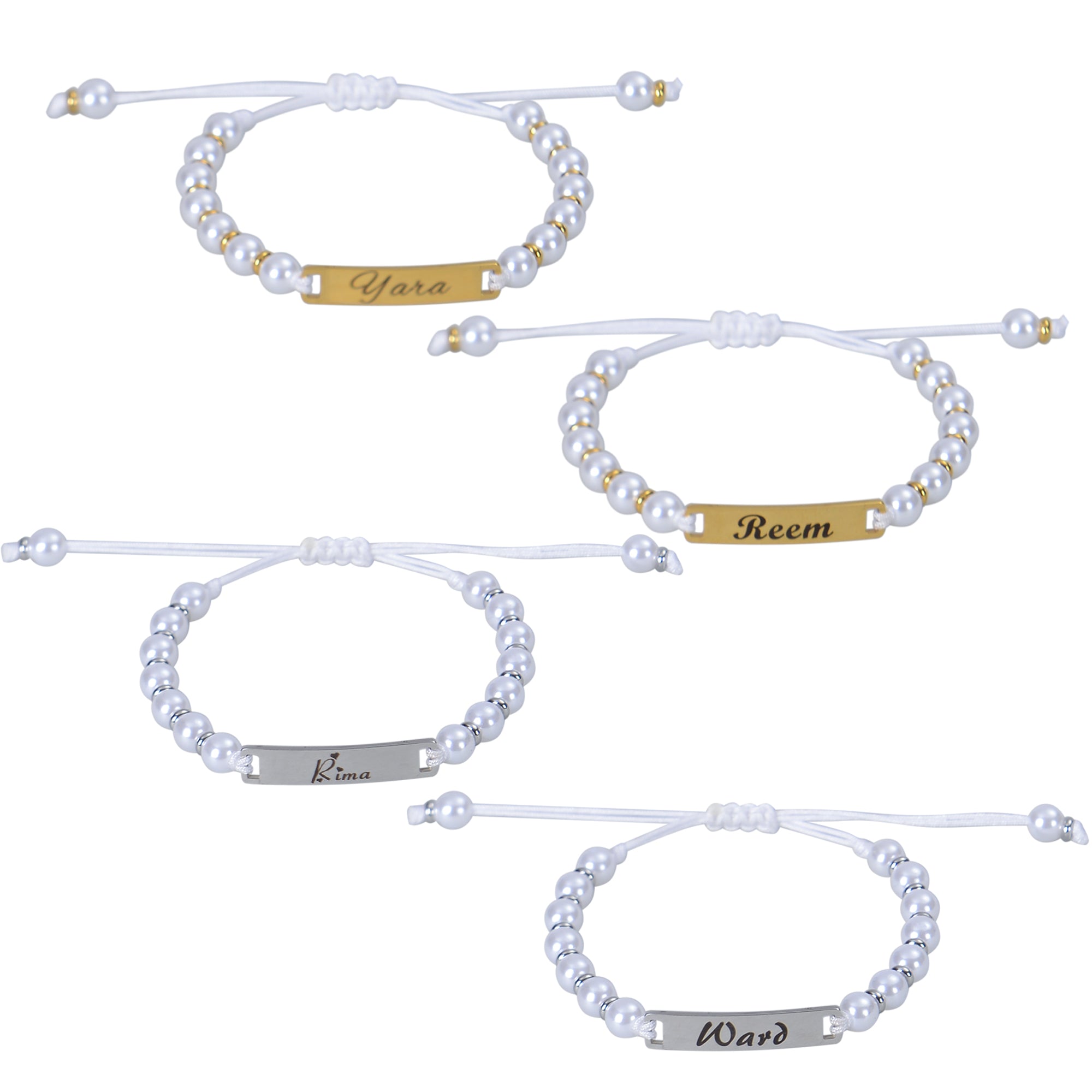 Personalized White Beaded Bar Name Bracelet