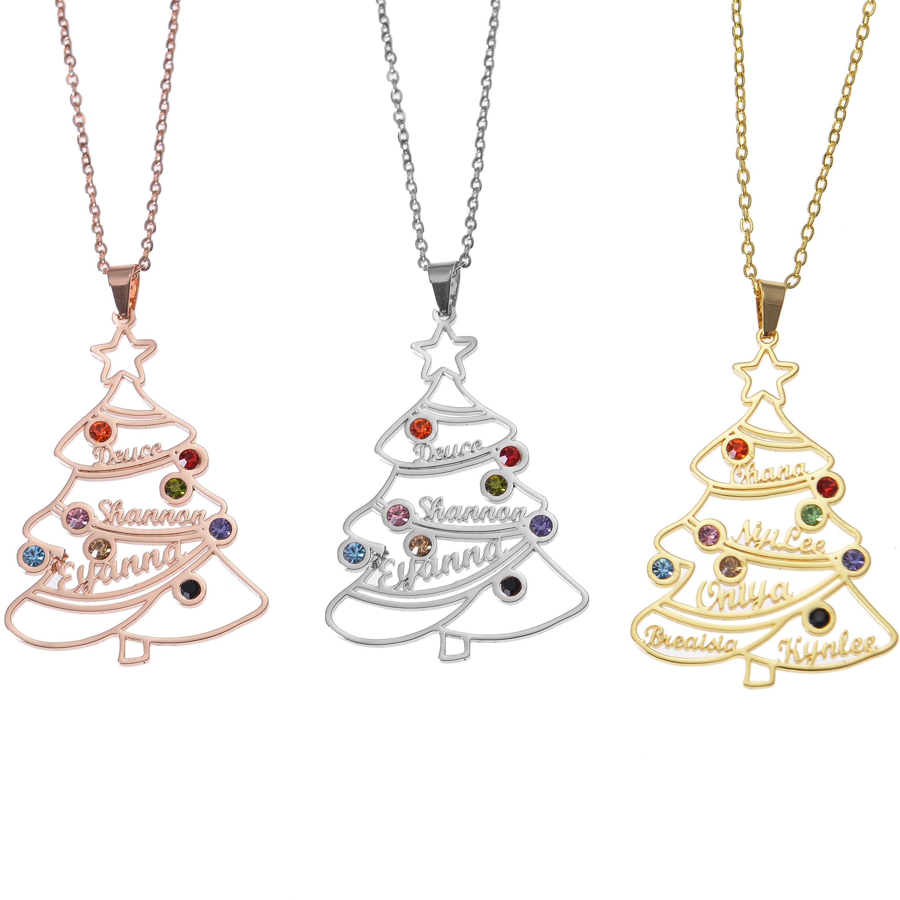 christmas family name necklace