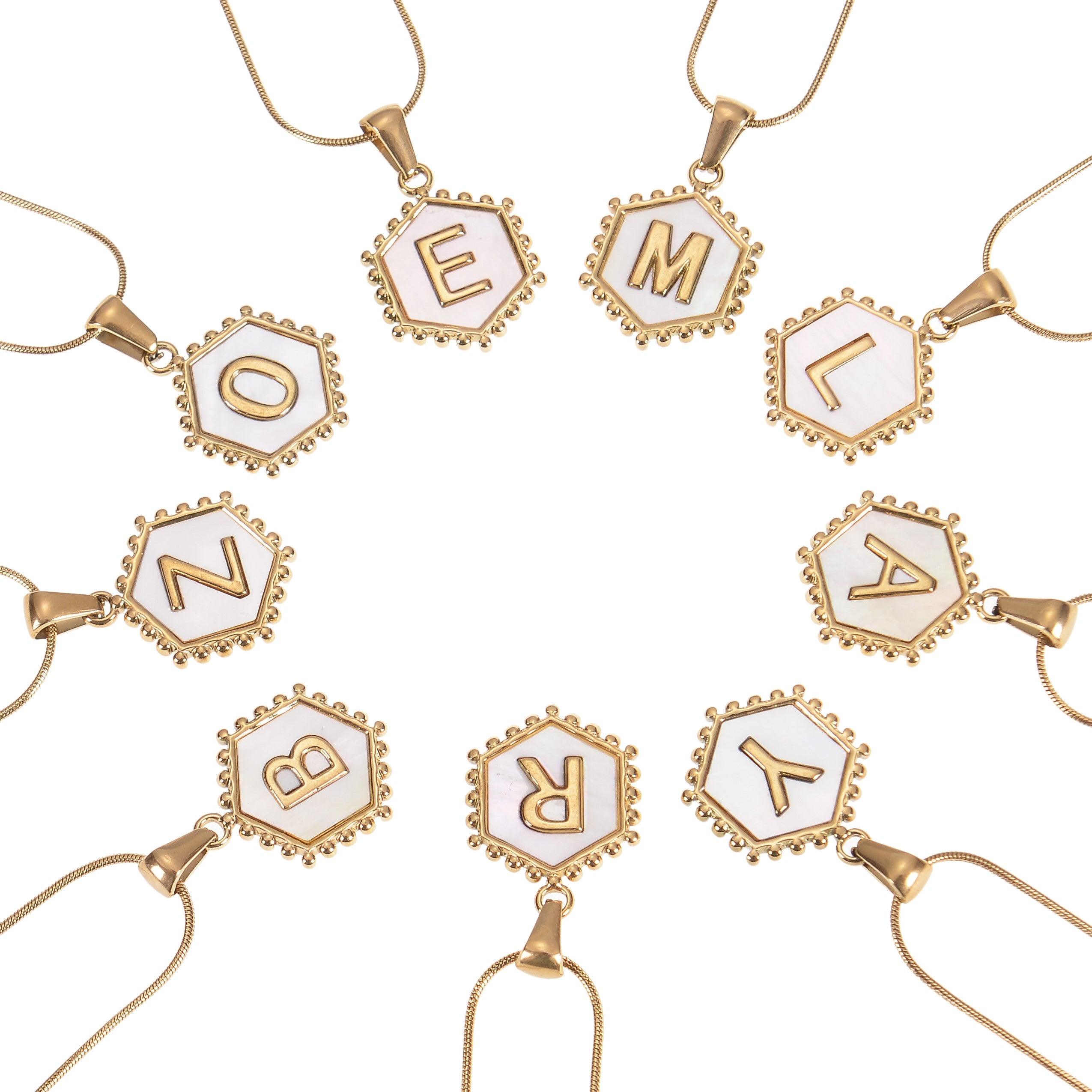 personalized hexagon initial necklace