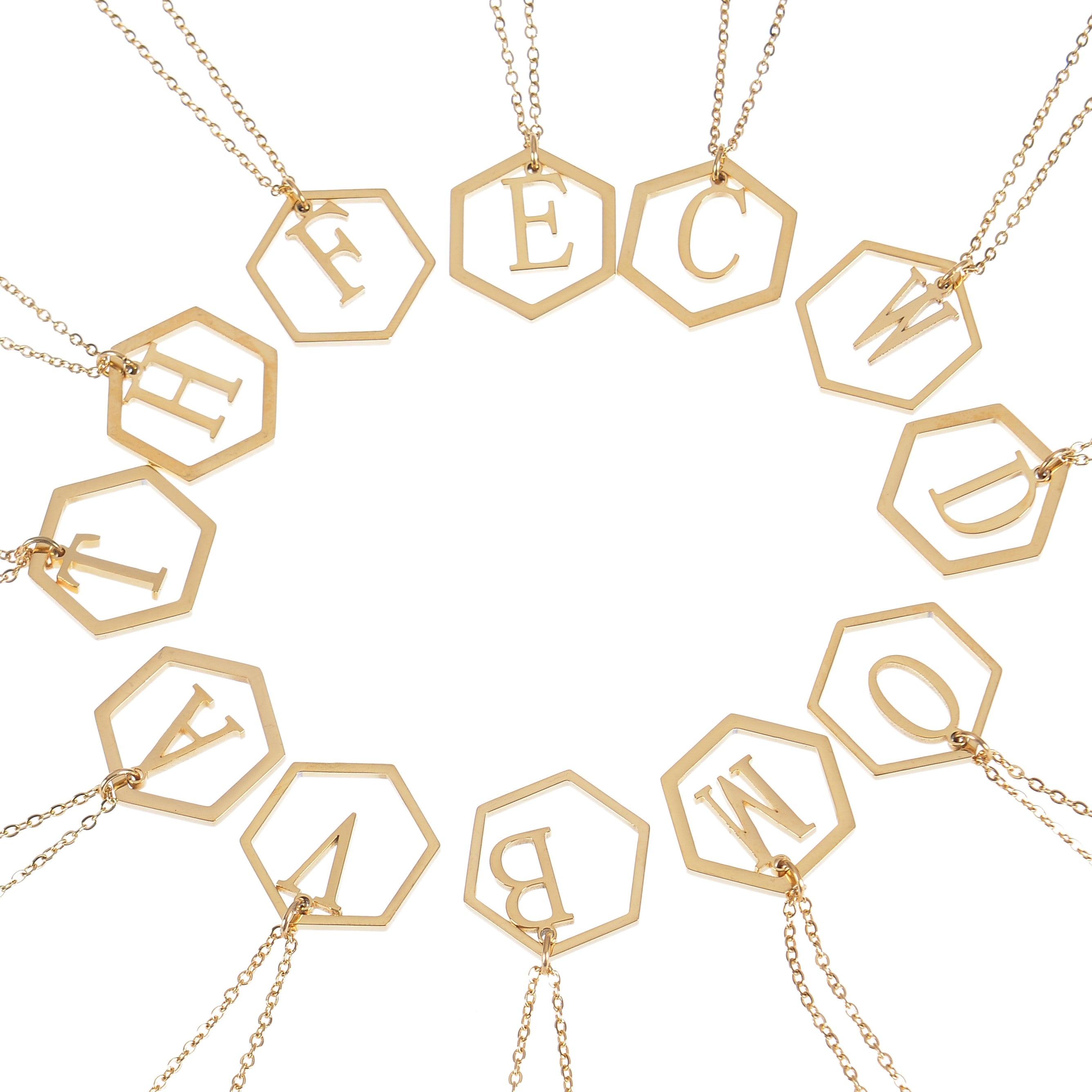 personalized hexagon initial necklace