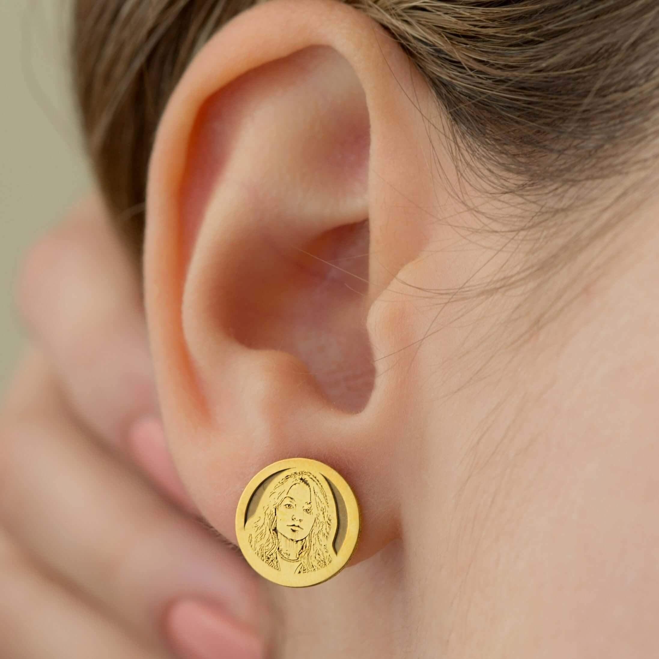 Photo Engraved Stud Earrings-Pendantify-Earrings,Personalization,photo earrings,val