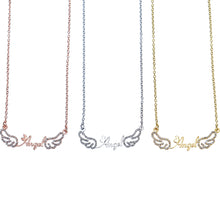 diamond angel wings name necklace