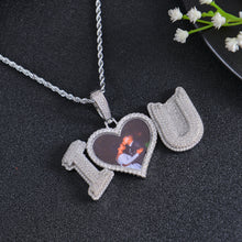 Personalized Diamond Studded I Love U Photo Heart Necklace