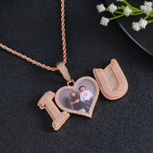 Personalized Diamond Studded I Love U Photo Heart Necklace