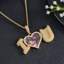 Personalized Diamond Studded I Love U Photo Heart Necklace