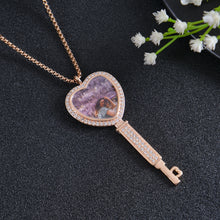 Personalized Diamond Studded Key Shaped Photo Necklace