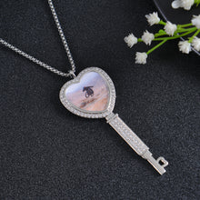 Personalized Diamond Studded Key Shaped Photo Necklace