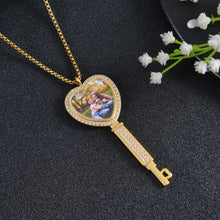 Personalized Diamond Studded Key Shaped Photo Necklace