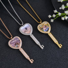 Personalized Diamond Studded Key Shaped Photo Necklace