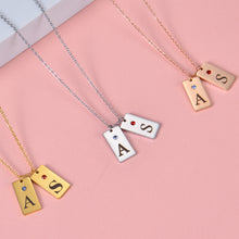 Custom Two Initial Bar Necklaces with Birthstone