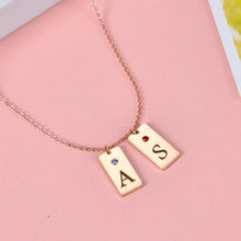 Custom Two Initial Bar Necklaces with Birthstone