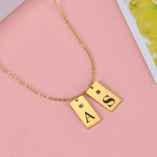 Custom Two Initial Bar Necklaces with Birthstone