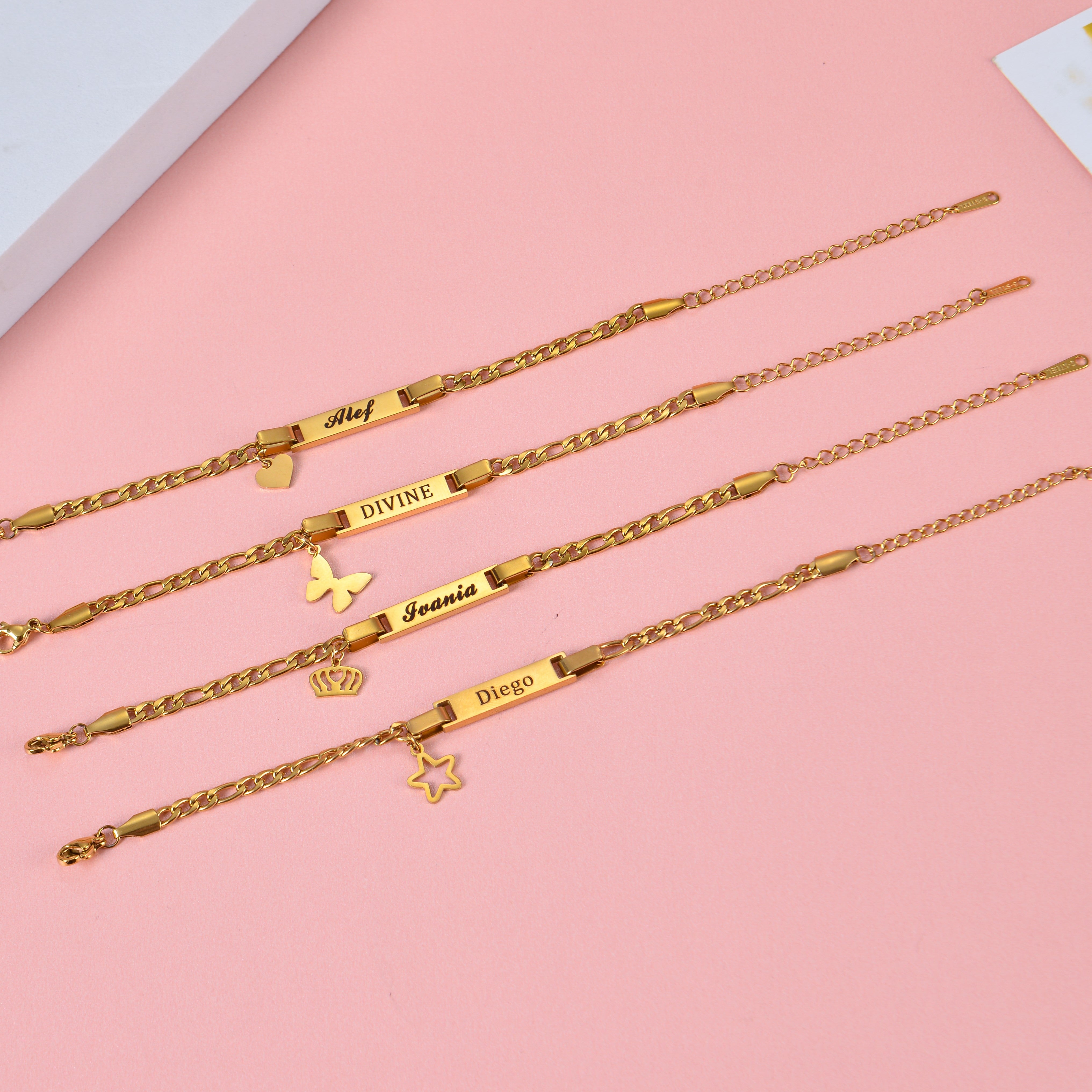 Personalized Engraved Name Bracelets with Charms