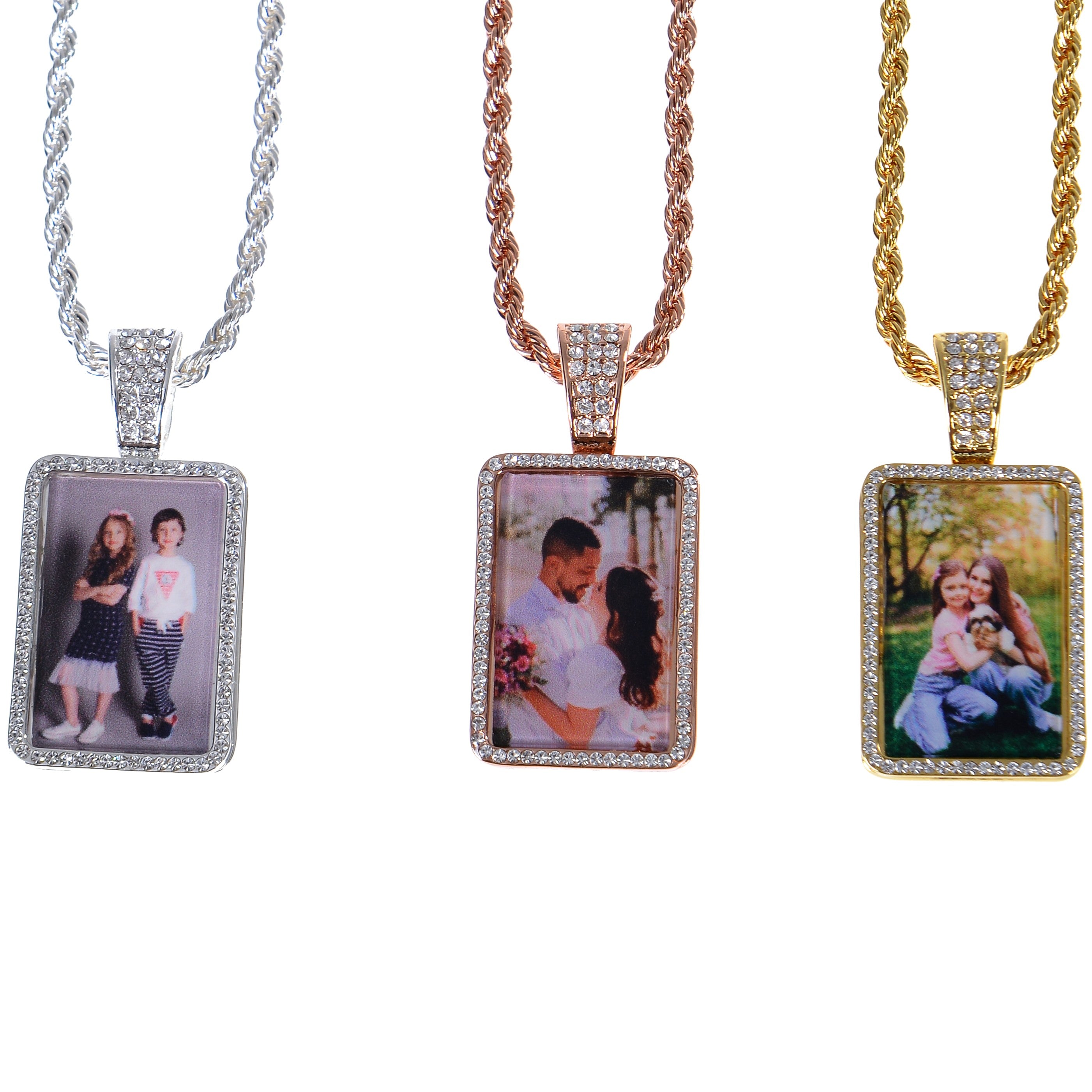 Personalized Diamond Studded Colorful Photo Necklace