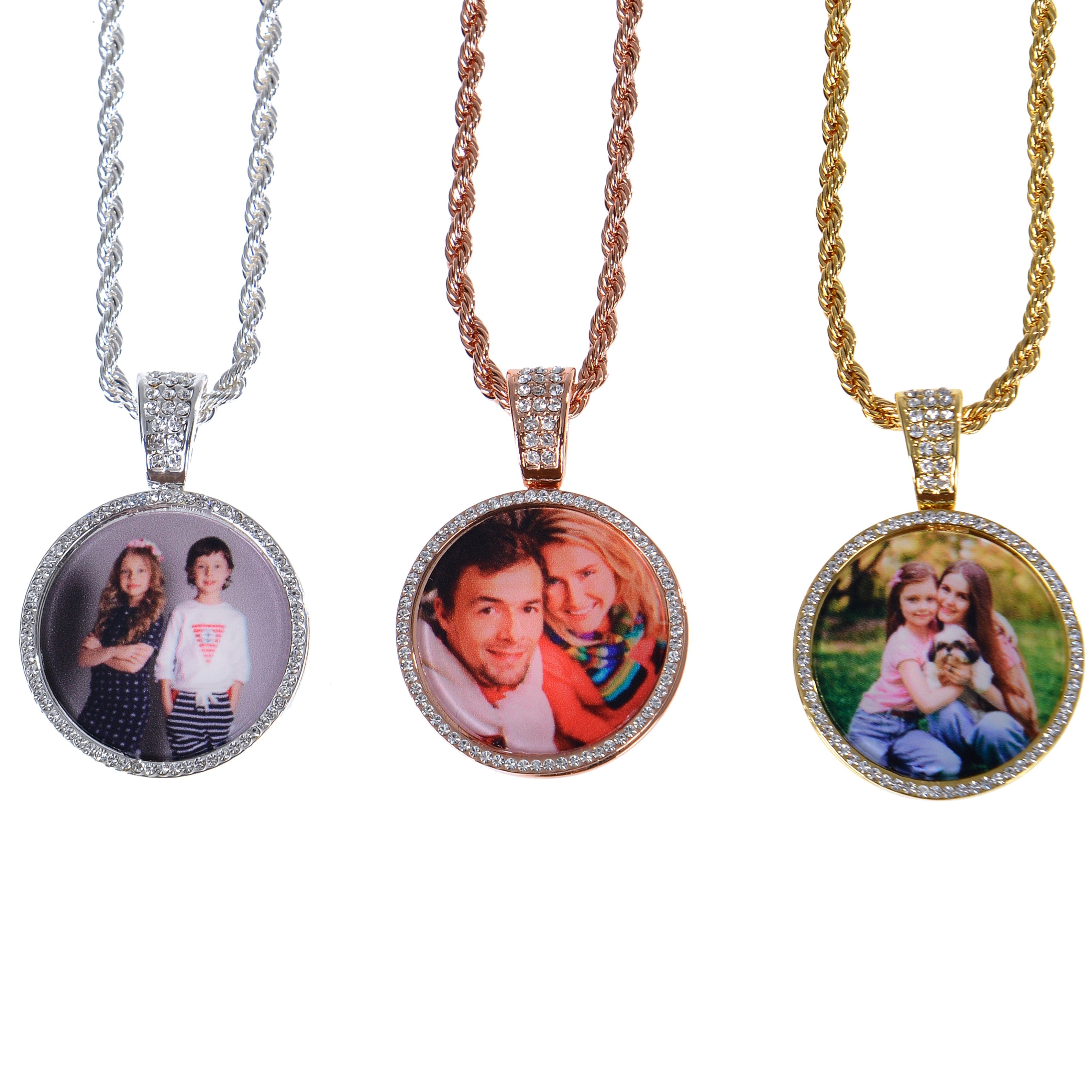 Personalized Diamond Studded Circle Colorful Photo Necklace