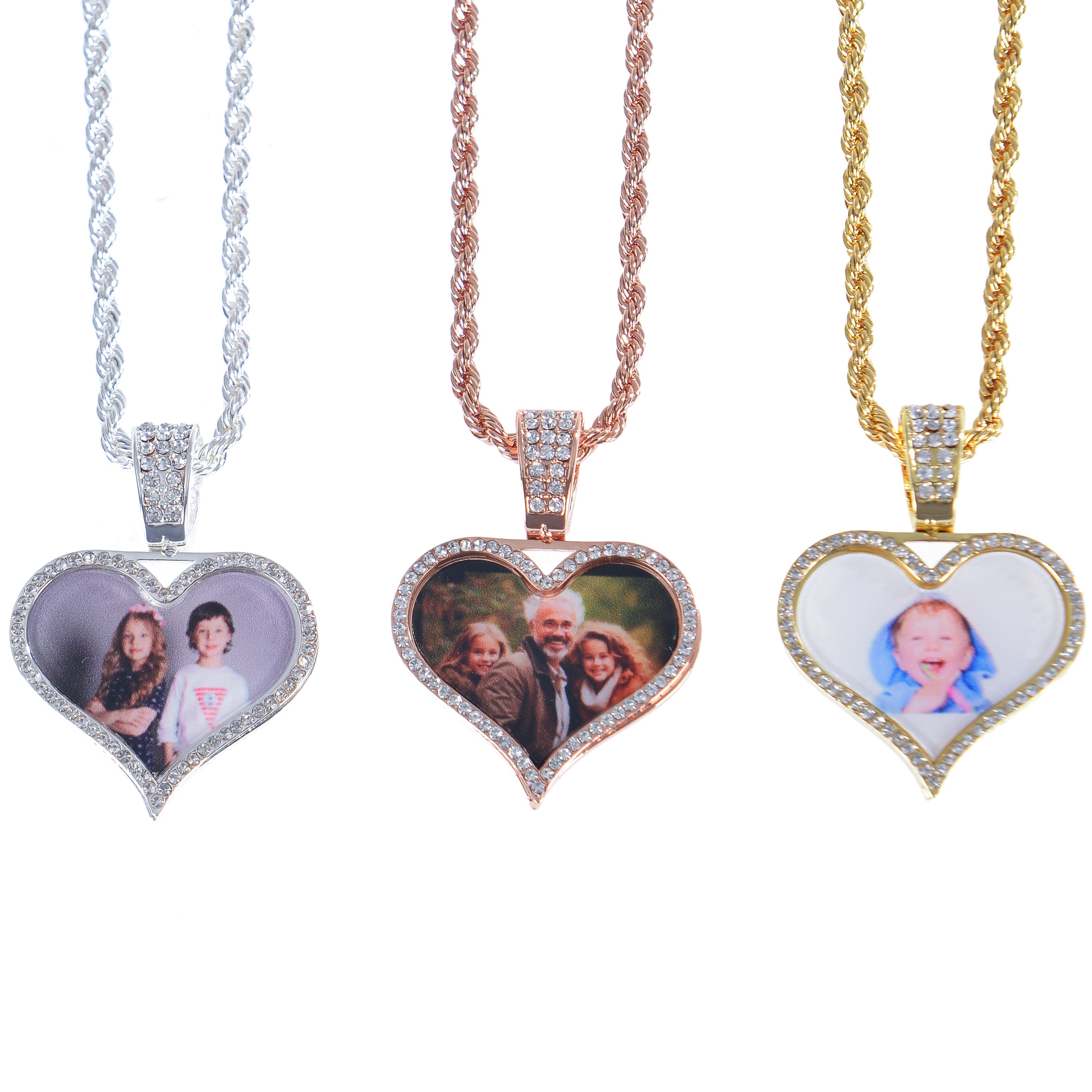 Personalized Diamond Studded Heart Colorful Photo Necklace