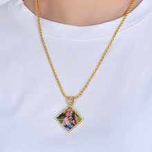 Personalized Diamond Studded Simple Diamond Shaped Colorful Photo Necklace