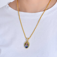 Personalized Diamond Studded Oval Colorful Photo Necklace