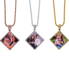 Personalized Diamond Studded Simple Diamond Shaped Colorful Photo Necklace