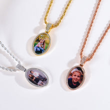 Personalized Diamond Studded Oval Colorful Photo Necklace