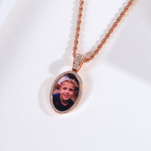 Personalized Diamond Studded Oval Colorful Photo Necklace