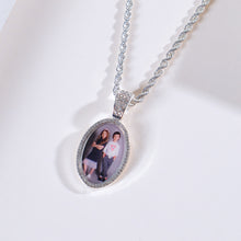 Personalized Diamond Studded Oval Colorful Photo Necklace