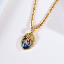 Personalized Diamond Studded Oval Colorful Photo Necklace