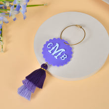Purple acrylic initial keychain with layered tassel