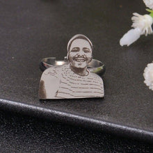 Silver personalized photo engraved ring with portrait