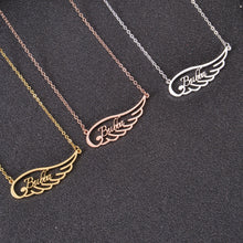 Angel wing memorial necklace personalized with a meaningful name engraving