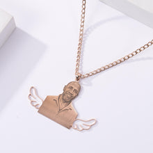 Memorial pendant necklace with photo and angel wing details