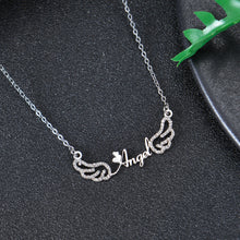 Silver custom angel wing name necklace with heart charm