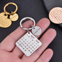 Custom calendar keychain displaying a heart around one date