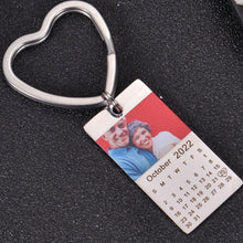 Silver personalized photo calendar keychain with heart clasp