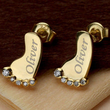 Personalized baby foot stud earrings displayed together as a thoughtful new mom and baby keepsake gift.