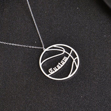 Silver personalized basketball necklace with custom name design and delicate chain.