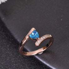 Rose gold personalized heart birthstone ring with engraved names