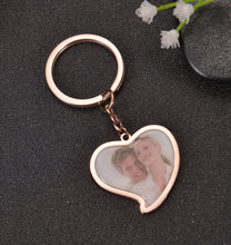 Close-up view of gold heart photo charm highlighting printed picture quality and rounded frame rim.