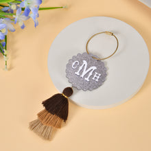 Silver glitter acrylic initial keychain with tassel