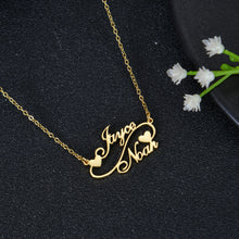 Gold personalized double name necklace with heart charm