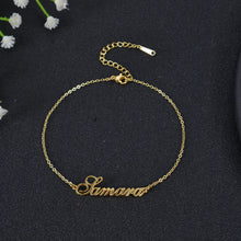 Gold custom name anklet with cursive script
