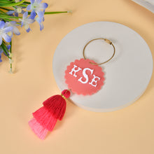 Red acrylic monogram keychain with colorful tassel