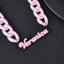 Pink acrylic chunky chain necklace with custom name