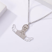Custom memorial necklace featuring a photo and two side wings