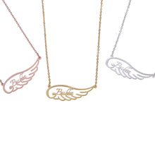 Personalized angel wing name necklace shown as a meaningful gift for a loved one