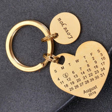 Gold engraved heart calendar keychain with special date