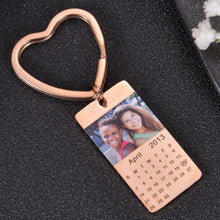 Rose gold personalized photo calendar keychain with heart clasp