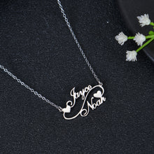 Silver personalized double name necklace with heart charm