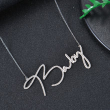 Silver personalized cursive name necklace with cubic zirconia