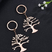 Multiple family tree keychain designs with different names